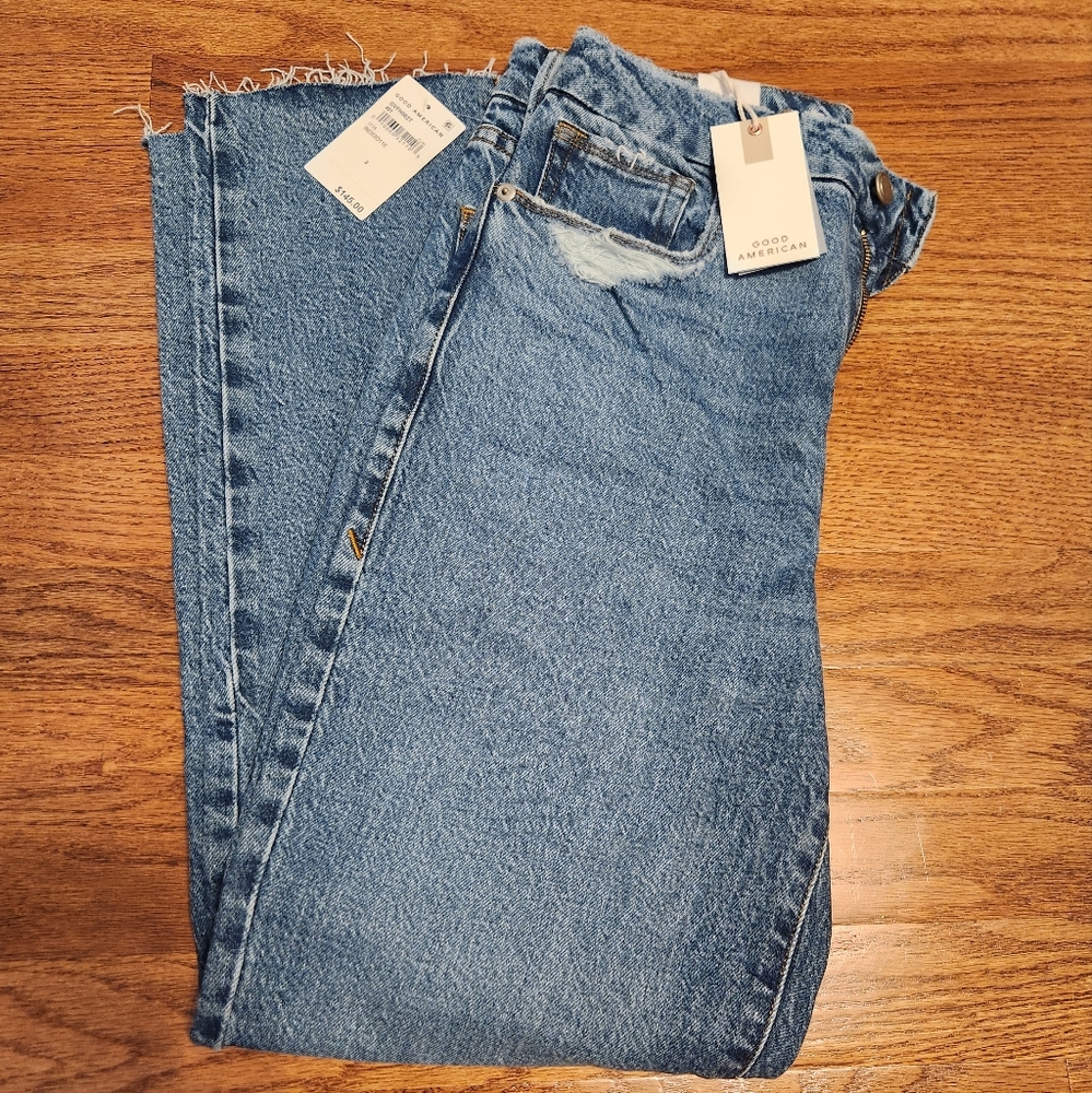 NWT Good American Good Vintage Raw Hem Distressed Stretch Jeans Size 2/26